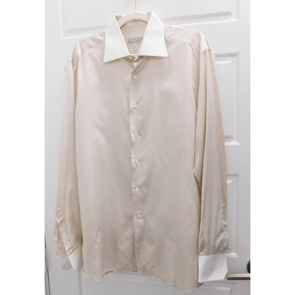 Stefano Ricci Dress Shirt Adult 16.5/42 Light Beige Check Luxury Premium Mens
